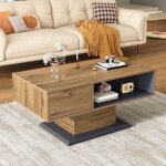 Table basse contemporaine avec compartiments de rangement ouverts des deux c�t�s table de salon polyvalente ...