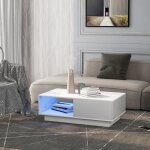 Table basse contemporaine avec clairage led - table  caf - avec niche de rangement - finition laqu ...