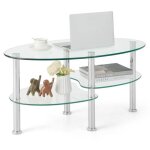 Costway table basse en verre trempé à 3 niveaux ovale 89 x 51 x 45 cm table salon moderne avec avec pieds ... Costway table basse en verre trempé à 3 niveaux ovale 89 x 51 x 45 cm table salon moderne avec avec pieds ...