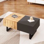 Table basse coulissante 100 - 155cm - design moderne industriel - rangement cach� - bois et gris anthracite ...