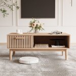 Table basse table dappoint en osier avec tiroirs et rangement ouvert pieds en bois massif 100x50x43 cm ...