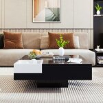 Table basse design blanche et noire 72x72x30 cm avec coffre et �clairage led int�gr� ? mod�le haut de ...