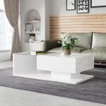 Table basse design moderne en verre blanc brillant avec �clairage led salon �l�gant contemporain