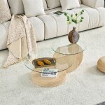 Table basse - design multicouche et minimaliste - rond mdf aspect bois - plateau verre tremp� - 2 niveaux ...