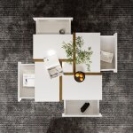 Table basse design nuage 908x625x40 cm panneaux de particules aspect marbre pieds bois massif charge ...