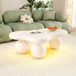 Table basse design nuage blanche - �clairage led 16 couleurs pieds ronds - style moderne pour salon