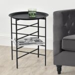 Table basse design plateau amovible espaces de stockage rangement m�tal 40 x 40 x 52 cm noir [en. casa] ...