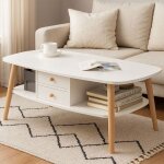 Table basse - divit cm16 - blanc - 2 tiroirs & �tag�re - plateau 15 mm