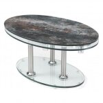 Table basse double c�ramique anthracite � plateaux pivotants en verre
