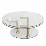Table basse double cooper  plateaux pivotants en verre et pitement cuivre