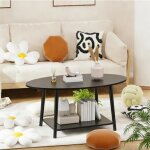 Table basse double couche ovale - mengda - avec �tag�re - bois - modern - pour salon et s�jour - noir ...