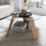 Table basse double plateau 75x75x40 cm en verre et chêne Table basse double plateau 75x75x40 cm en verre et chêne
