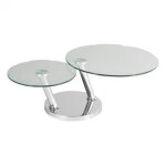Table basse option � doubles plateaux pivotants en verre tremp� et pieds en acier chrom�