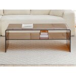 Table basse double plateau en verre tremp� - brun - stileos