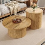 Table basse double table ronde table dappoint avec lattes en bois naturel. table de salon multifonctionnelle ...