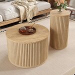 Table basse double table ronde table dappoint avec lattes en bois naturel. table de salon multifonctionnelle ...