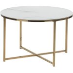 Table basse effet marbre blanc structure dor�e quincy - beliani - rond - brillant - 70 cm - 45 cm - salon ...