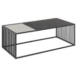 Table basse - emob - strington - plateau en marbre noir - verre fum� - base m�tallique robuste