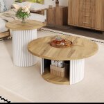 Table basse ensemble 2 pi�ces rondes avec rangement mdf couleur naturelle 75x75x50 et 45x45x35 cm