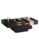 Table basse table basse extensible avec rangement cach� et design moderne - carr�e 70x70x39 cm noir