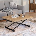 Table basse extensible relevable en table � manger rectangulaire altura bois et noir design industriel ...