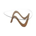 Table basse forme galet 106x106x40 cm en verre et ch�ne