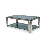 Table basse - generique - fossil a - verre tremp� fum� - m�tal chrom� - 120 x 60 x 40 cm