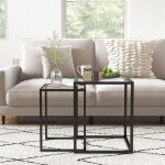 Table basse gigogne - akozon - lot de 2 tables basses gigognes - plateau verre tremp� - cadre acier noir ...