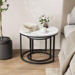 Tables basses gigognes blanches 2 pi�ces rondes �60 cm cadre m�tal style moderne