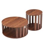 Tables basses gigognes effet bois ronde 50 et 75 cm bois fonc� - oviala