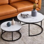 Table basse gigogne ronde lot de 2 - structure en métal - table basse marbre - noir Table basse gigogne ronde lot de 2 - structure en métal - table basse marbre - noir