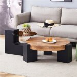 Table basse�gigogne ronde bois / verre ensemble de 2 tables basses style industriel avec pieds en l noir ...