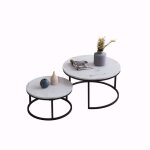 Table basse gigogne ronde - lbf - 80 x 45 cm et 60 x 33 cm - m�tal noir - design contemporain