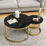 Tables basses gigognes table ronde avec plateau en imitation marbre pour salon chambre noir + or Tables basses gigognes table ronde avec plateau en imitation marbre pour salon chambre noir + or