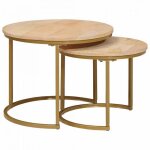 Tables basses gigognes vidaxl 2 pcs en bois de manguier massif & cadre acier design rond industriel