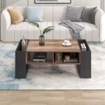 Table basse - jaerliub - rectangulaire - bois massif - marron - tiroir sans poigne