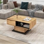 Table basse en grain de bois dotée dun tiroir sans poignée et deux compartiments de rangement bureau ... Table basse en grain de bois dotée dun tiroir sans poignée et deux compartiments de rangement bureau ...