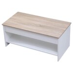 Table basse avec plateau relevable blanche et bois hedda