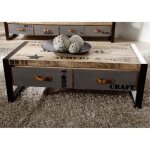 Table basse industrielle 115x60cm - bois massif de manguier brut - fer et bois imprim - factory 128