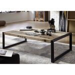 Table basse industrielle 140x80cm - bois massif de manguier brut - fer et bois imprim - factory 111