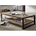 Table basse industrielle 140x80cm - bois massif de manguier brut - fer et bois imprim - factory #126 ...