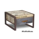 Table basse industrielle 60x60cm - bois massif de manguier brut - fer et bois imprim - factory 127