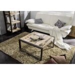 Table basse industrielle 80x80cm - bois massif de manguier brut - fer et bois imprim - factory #110