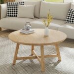 Table basse industrielle - lunsy - 91 cm de diam�tre - pieds r�glables - bois composite - m�tal renforc� ...