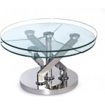 Table basse carrousel  plateaux pivotants en verre et acier chrom