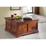 Table basse inspiration coffre - bois massif dacacia laqu (nougat) - oxford #415