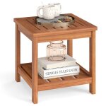 Table basse de jardin en bois � 2 niveaux costway 45 x 45 x 44 cm table dappoint ext�rieur int�rieur ...