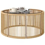 Table basse de jardin - table dappoint - outsunny - ronde pour patio jardin salon - r�sine tress�e verre ...