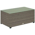 Table basse de jardin - outsunny - plateau en verre tremp� - r�sine tress�e - cadre en acier - 90 x 50 ...