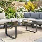Table basse de jardin rectangulaire pieds incurv�s plateau en verre tremp� pour terrasse balcon 90x45x33cm ...